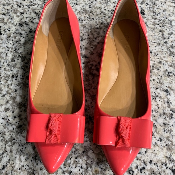 J. Crew Shoes - JCrew Patent Pink Pointed Toe Bow Flats Sz 8.5